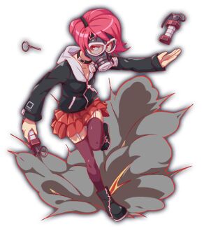 1girl anime_coloring ankle_boots artist_request belt belt_buckle belt_collar black_belt black_boots black_jacket black_sleeves bomb boots breasts buckle collar collarbone crash_fever cross_ornament dress explosive full_body game_cg garter_straps gas_mask gold_buckle grenade grenade_pin grey_mask holding holding_bomb holding_grenade hood hood_down hooded_jacket jacket leg_up long_sleeves looking_to_the_side mask medium_breasts number_print numbered official_art open_hand outline pink_dress pink_eyes pink_hair pleated_dress pocket print_sleeves purple_thighhighs red_outline running saki_(crash_fever) short_hair simple_background single_sleeve_past_wrist smoke smoke_bomb solo square square_print tachi-e thighhighs third-party_source transparent_background white_garter_straps white_hood zipper