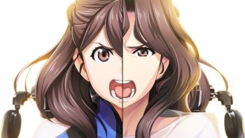 2girls blue_bodysuit blurry bodysuit braid brown_eyes brown_hair clothing_cutout dress exoskeleton fukuda_tomonori game_cg hair_between_eyes hair_over_shoulder half_up_braid highres long_hair looking_at_viewer motion_lines multiple_girls official_art open_mouth portrait robotics;notes robotics;notes_dash science_adventure see-through_clothes senomiya_akiho senomiya_misaki shiny_eyes shoulder_cutout shouting siblings sisters solo split split_screen sundress teeth tongue transparent_background zipper_pull_tab