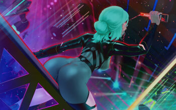4girls anus anus_peek ass bottle breastless_clothes breasts ciri cleft_of_venus commentary company_connection cross cross_pasties cyberpunk_(series) cyberpunk_2077 dancing dutch_angle english_commentary from_behind g-string hair_bun highres holding holding_bottle hot indoors leather medium_breasts multiple_girls neon_lights nightclub o-ring open_mouth pasties pole pole_dancing pouring pussy pussy_peek railing revealing_clothes short_hair shrug_(clothing) sideboob silhouette single_hair_bun sitting solo_focus stripper stripper_pole the_witcher_(series) the_witcher_3 themaestronoob thighhighs thighs thong ultraviolet_light uncensored updo white_hair