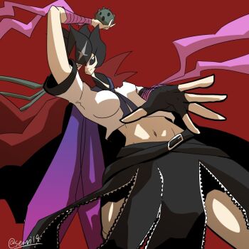 Rule 34 | 1girl, bancholilimon, banchou, belt, coat, coat on shoulders, delinquent, digimon, flower, gloves, solo