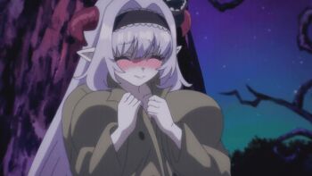 1girl 2026 20s animated animated_gif bare_shoulders blunt_bangs blush bouncing_breasts bra branch breasts cleavage coat demon_girl demon_horns demon_tail garter_straps hair_intakes horns huge_breasts kanan-sama_wa_akumade_choroi lace lace_panties large_breasts lilim_zebul lillum lingerie long_coat long_hair mature_female night night_sky open_clothes open_coat open_mouth panties pink_eyes plump pointy_ears purple_hair red_eyes red_horns red_panties red_thighhighs ribbon sidelocks sky slit_pupils solo star_(sky) sweatdrop tagme tail thick_thighs thighhighs thighs tree underwear wavy_hair wide_hips