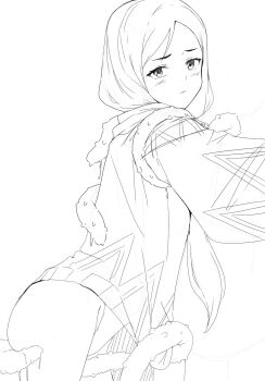 1girl blush closed_mouth dress final_fantasy final_fantasy_tactics geomancer_(fft) greyscale highres long_hair looking_at_viewer monochrome simple_background solo tentacles tirasi_(so) white_background