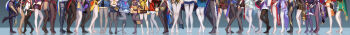 1boy 6+girls absurdres aloy_(horizon) amber_(genshin_impact) artist_name ayaka_(genshin_impact) backpack bag barbara_(genshin_impact) beidou_(genshin_impact) black_gloves black_pantyhose black_thighhighs blue_dress blue_shorts brown_gloves brown_pantyhose brown_shorts clothes_lift crossed_legs diona_(genshin_impact) dress dress_lift eula_(genshin_impact) everyone facing_another facing_away facing_to_the_side facing_viewer feet feet_only feet_together feet_up fingerless_gloves fischl_(genshin_impact) foot_focus ganyu_(genshin_impact) garter_straps genshin_impact gloves grey_pantyhose grey_thighhighs hand_on_another's_hip highres holding_another's_arm holding_hands hong_bai horizon_(game) horizon_(video_game) horizon_zero_dawn hu_tao_(genshin_impact) incredibly_absurdres jacket jean_(genshin_impact) keqing_(genshin_impact) klee_(genshin_impact) kujou_sara kuki_shinobu leg_focus legs lifting_own_clothes lisa_(genshin_impact) long_image lower_body lumine_(genshin_impact) mona_(genshin_impact) multiple_girls ningguang_(genshin_impact) no_shoes noelle_(genshin_impact) pantyhose paw_print pink_shirt pouch purple_dress purple_pantyhose qiqi_(genshin_impact) raiden_shogun red_gloves red_jacket rosaria_(genshin_impact) sangonomiya_kokomi shenhe_(genshin_impact) shirt shorts simple_background soles sucrose_(genshin_impact) take_your_pick tassel thighhighs tiptoes venti_(genshin_impact) waist_down white_dress white_gloves white_pantyhose white_shirt wide_image xiangling_(genshin_impact) xinyan_(genshin_impact) yae_miko yanfei_(genshin_impact) yelan_(genshin_impact) yoimiya_(genshin_impact) yun_jin_(genshin_impact)