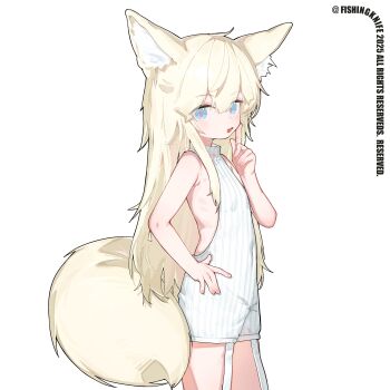 1girl absurdres animal_ears blonde_hair blue_eyes dorgar fox_ears fox_girl fox_tail highres long_hair original simple_background solo tail white_background