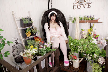 1girl asian black_hair breasts chouzuki_maryou cleavage jewelry large_breasts necklace photo_(medium) plump solo