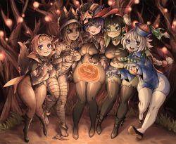 5girls animal_ears animal_print animated ankh ankh_necklace anklet anubis_(naidong) arm_up bandage_costume bandaged_arm bandaged_hand bandaged_head bandaged_leg bandages bare_tree barefoot bat_print bead_necklace beads belt black_eyes black_footwear black_gloves black_hair black_headwear black_legwear black_nails black_sclera blonde_hair blue_eyes blue_feathers blue_hair blue_headwear blue_skin blunt_bangs bodysuit bodysuit_under_clothes boots bracelet breasts brown_eyes brown_hair cape chinese_clothes closed_mouth clover-shaped_pupils collar collarbone colored_sclera colored_skin commentary covered_navel cumbie dark-skinned_female dark_skin demon_girl detached_collar detached_sleeves elbow_gloves english_commentary eyelashes eyes_visible_through_hair eyeshadow fang feathers fingernails frankenstein_(naidong) frills full_body fur_trim furry furry_female gloves grass green_cape green_eyes green_eyeshadow green_hair green_skin grey_hair grey_skin halloween halloween_costume hand_on_another&#039;s_shoulder hat hat_feather hat_ornament hatching_(texture) head_wings heart high_heel_boots high_heels holding holding_hands jack-o&#039;-lantern jewelry jiangshi large_breasts lilith_(naidong) lock long_eyelashes long_hair long_sleeves looking_at_viewer makeup medium_breasts midriff multicolored_hair multiple_girls mummy_costume naidong naidong_(artist) nail_polish navel necklace o-ring object_through_head open_mouth original outdoors outstretched_arms pantyhose pelvic_curtain pink_lips pointy_ears red_eyes red_feathers round_teeth screw screw_in_head short_hair short_shorts shorts shoulder_grab skindentation skull skull_hat_ornament smile stitched_face stitches symbol-shaped_pupils tagme tail tail_raised teeth thick_thighs thigh_boots thighhighs thighs tongue tongue_out torn torn_clothes tree vampire video werewolf_costume white_legwear wide_sleeves wings witch witch_hat wristband yanfei yellow_eyes zipper zombie zombie_pose
