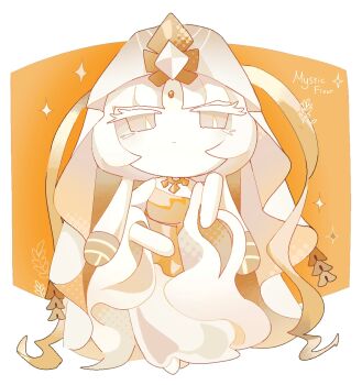 1girl chinese_clothes commentary_request cookie_run cookie_run:_kingdom diamond_(gemstone) long_sleeves mystic_flour_cookie pale_skin robe solo traffic-mo4 veil white_hair white_robe white_veil wide_sleeves