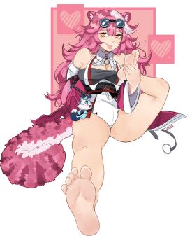 1girl :p animal_ears artist_name ass barefoot breasts cleavage commission cyadraws feet female_focus foot_focus highres hololive hololive_english huge_ass long_hair pink_hair raora_panthera sitting soles solo source_request tail thick_thighs thighs tongue tongue_out virtual_youtuber white_background
