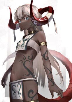 1girl absurdres akemiya_genma dark-skinned_female dark_skin expressionless highres horns long_hair looking_at_viewer tagme tail tattoo
