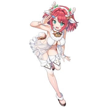 1girl :d animal_costume animal_ears antlers aqua_eyes arm_at_side arm_up backless_outfit boots breasts christmas deer_ears deer_tail dolphin_wave fake_animal_ears fake_antlers fake_tail full_body fur_collar game_cg hair_intakes highres horns leaning_forward lingerie looking_at_viewer medium_hair negligee non-web_source official_art ootomo_takuji open_mouth red_hair reindeer_antlers reindeer_costume sakimiya_kohari small_breasts smile solo tail thigh_boots thighhighs transparent_background two_side_up underwear white_negligee white_thighhighs wrist_cuffs