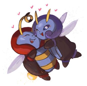 antennae blue_eyes closed_eyes dietranch gen_3_pokemon heart highres illumise insect_wings nintendo no_humans one_eye_closed open_mouth pokemon pokemon_(creature) simple_background volbeat white_background wings