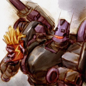 armor armored_core armored_core_vi:_fires_of_rubicon fast_food food french_fries highres holding holding_food joints machinery mecha mecha_focus mechanical_arms mechanical_hands nightmaresyrup robot robot_joints science_fiction single_mechanical_arm single_mechanical_hand v.ii_snail