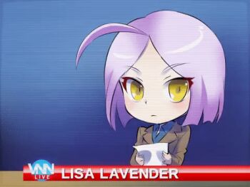 1girl ahoge ahoge_wag animated animated_gif character_name chibi expressive_hair female_focus iesupa light_purple_hair lisa_lavender looking_at_viewer lowres news newscaster reporter rwby solo static talking text_focus yellow_eyes
