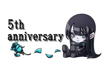 1girl ado_(utaite) black_coat black_hair black_pants black_shoes blue_eyes chando_(ado) chibi chibi_only coat commentary_request egoist_tosummer flower long_hair mole mole_under_eye pants shoes sidelocks sitting solo utaite waving