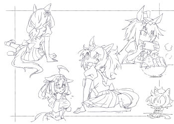 Rule 34 | 5girls, ;d, ahoge, arm support, beer hsk, bow, bowl, breasts, cellphone, chibi, commentary request, crown, flying sweatdrops, food, greyscale, gym shirt, hair between eyes, hair ornament, hairband, holding, holding phone, jacket, king halo (umamusume), large breasts, long hair, looking to the side, meisho doto (umamusume), mini crown, monochrome, multicolored hair, multiple girls, oguri cap (umamusume), one eye closed, open clothes, open jacket, open mouth, parted lips, phone, pleated skirt, ponytail, puffy short sleeves, puffy sleeves, school uniform, seiza, shirt, shoes, short sleeves, simple background, sitting, skirt, smile, star (symbol), star hair ornament, t.m. opera o (umamusume), taiki shuttle (umamusume), tracen school uniform, track jacket, trembling, two-tone hair, umamusume, very long hair, white background, yokozuwari