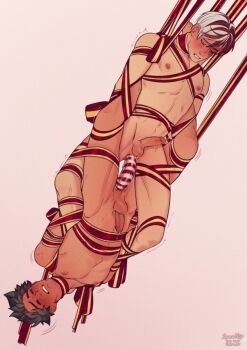 2boys anal body_freckles boku_no_hero_academia bound burn_scar dildo double_dildo freckles green_hair greyscale highres male_focus male_penetrated midoriya_izuku monochrome multicolored_hair multiple_boys nipples penis precum red_hair ribbon ribbon_bondage scar scar_on_face sex_toy short_hair spacenipnops split-color_hair testicles todoroki_shoto two-tone_hair white_hair yaoi