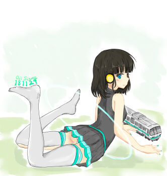 1girl absurdres black_hair highres nail_polish ouji_shigure panties station_memories tokyo_metro train underwear white_panties