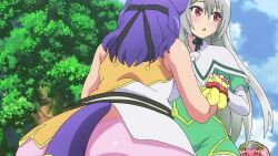 3girls @_@ accident accidental_pervert accidental_yuri animated anime_screenshot armor ass back_tattoo between_breasts between_legs bike_shorts black_hairband black_shorts black_thighhighs blank_eyes blush bouncing_breasts bra breast_smother breasts cameltoe capelet cleavage clothing_cutout collarbone covering_own_mouth dog_girl dress face_to_breasts fingerless_gloves futoku_no_guild girl_on_top gloves green_dress green_eyes hair_between_eyes hairband hanabata_nohkins head_between_breasts highres hip_vent hitamu_kyan holding_hands large_breasts legs long_hair looking_at_another maidena_angers medium_hair multiple_girls open_mouth panties pink_hair pink_panties purple_eyes red_eyes red_gloves saliva sexually_suggestive shirt short_hair short_shorts shorts silk silver_hair sound spider_web sports_bra stuck subtitled tagme tattoo thighhighs thighs tongue tongue_out tramp_stamp underwear video view_between_breasts view_between_legs white_capelet white_panties white_shirt yellow_bra yuri