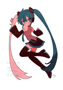 Rule 34 | 1girl, aqua hair, aqua necktie, aqua trim, arm tattoo, black boots, black skirt, black sleeves, blue eyes, boots, breasts, closed mouth, commentary request, detached sleeves, floating, full body, grey shirt, hair between eyes, hatsune miku, highres, light smile, long hair, looking at viewer, medium breasts, necktie, number tattoo, pleated skirt, portrait, shirt, skirt, sleeveless, sleeveless shirt, solo, tattoo, thigh boots, thighhighs, twintails, very long hair, vocaloid, white background, yorita genyu, zettai ryouiki