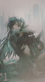 Rule 34 | 1girl, absurdres, black boots, black coat, black hair, black shorts, black thighhighs, blunt bangs, boots, coat, commentary, commission, crossed arms, ear piercing, english commentary, full body, fur-trimmed coat, fur trim, highres, horns, knee boots, long hair, long sleeves, looking at viewer, nia (x x02), o-ring, o-ring thigh strap, open mouth, original, piercing, pink eyes, platform boots, pointy ears, short shorts, shorts, skeb commission, solo, squatting, tail, thigh strap, thighhighs