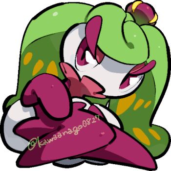 chibi chibi_only commentary_request eyelashes full_body gen_7_pokemon kawaanago lowres nintendo pink_eyes pokemon pokemon_(creature) pokemon_focus solo transparent_background tsareena twitter_username