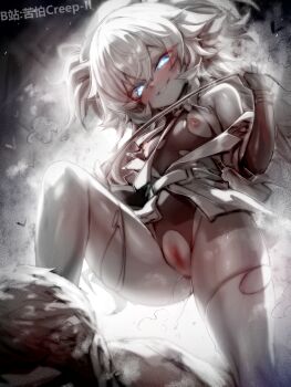 1boy 1girl bilibili_username blue_eyes blur_censor breasts censored character_request check_character check_copyright chinese_commentary clothing_cutout commentary_request commission copyright_request crotch_cutout florence_(girls&#039;_frontline_2) girls&#039;_frontline girls&#039;_frontline_2:_exilium hetero highres holding holding_whip kupa_(jesterwii) long_hair md5_mismatch nipples pa-15_(girls&#039;_frontline) paid_reward_available parted_lips pussy small_breasts spot_color torn_clothes