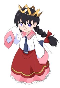 Rule 34 | 1girl, black hair, bow, braid, fairy, fairy wings, glasses, hair bow, kirby (series), kirby 64, long hair, long skirt, low twin braids, nintendo, paskmel, purple eyes, red bow, ripple star queen, skirt, sleeves past fingers, sleeves past wrists, smile, twin braids, wings