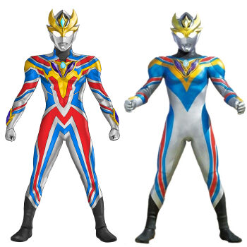 Rule 34 | 1boy, abs, absurdres, alien, alternate design, black skin, blue skin, clenched hands, color timer, colored skin, commentary, compound eyes, crystal, dorsal fin, english commentary, forehead jewel, full body, giant, giant male, glowing, glowing eyes, gold horns, gold skin, highres, horns, looking at viewer, male focus, multicolored skin, neo phantom, no pupils, pectorals, photo inset, pixiv username, red skin, reddit username, silver skin, simple background, straight-on, tokusatsu, toned, toned male, ultra series, ultraman decker, ultraman decker (dynamic type), ultraman decker (series), white background, white eyes