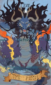 1boy alternate_form bracelet claws commentary dragon eastern_dragon facial_hair highres jewelry kaidou_(one_piece) long_mustache looking_at_viewer moon mustache one_piece scar scar_on_chest sharp_teeth siyangou49 smoke solo spiked_bracelet spikes teeth thick_eyebrows