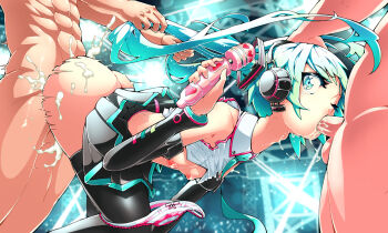 1girl 2boys abs aqua_eyes aqua_hair ass breasts breasts_out clothed_female_nude_male commentary crying crying_with_eyes_open cum cum_in_mouth cum_on_ass cum_on_body cum_overflow detached_sleeves double_penetration english_commentary fellatio grabbing_another&#039;s_hair grabbing_another&#039;s_twintails group_sex hair_ornament hatsune_miku headphones headset hetero hitachi_magic_wand holding_another&#039;s_hair introspurt long_hair miniskirt mmf_threesome multiple_boys nipples no_bra nude one_eye_closed oral panties panties_around_leg penis pink_panties rough_sex sex sex_from_behind sex_toy skirt solo_focus spitroast stage_lights striped_clothes striped_panties tears testicles thighhighs threesome throat_bulge twintails uncensored underwear very_long_hair vibrator vocaloid