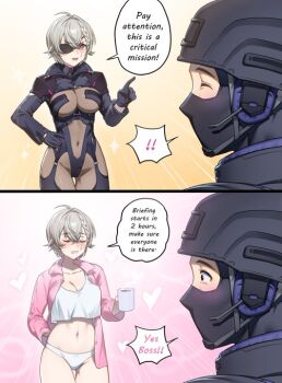 1girl absurdres ahoge ass braid coat coffee commentary covered_navel english_commentary gloves grey_hair high_heels highres indie_virtual_youtuber multiple_views panties red_eyes reference_sheet saruei saruei_(vtuber) scar scar_across_eye scar_on_face short_hair shrug_(clothing) simple_background sleeveless underwear virtual_youtuber white_background white_panties