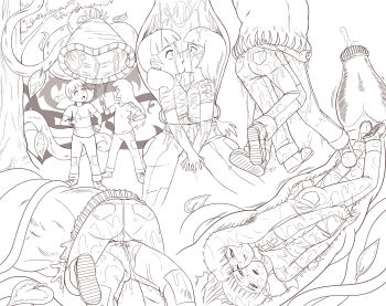 2girls acid ass breast_press breasts breasts_squeezed_together creature dic_entertainment digesting_girl digestion drooling dual_persona eating forced_kiss imminent_death inside_creature inspector_gadget kiss liquid loli monochrome monster multiple_girls pants penny_(inspector_gadget) peril plant plant_vore saliva swallowing thebigbrap tight_clothes tight_pants vore x-ray