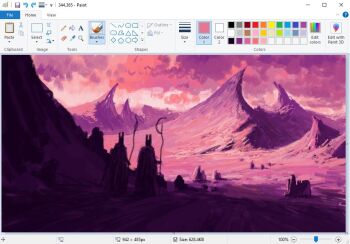 2others art_program_in_frame christian_young commentary crescent from_behind full_body holding holding_staff microsoft_paint_(medium) microsoft_paint_(software) mountainous_horizon multiple_others original outdoors painterly perspective pink_clouds pink_theme scenery screencap staff standing valley