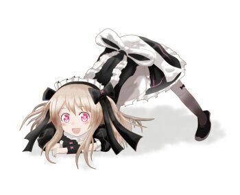 1girl bad_id bad_pixiv_id black_dress black_shoes blonde_hair chaos_marie_(grimms_notes) dress grimms_notes jack-o&#039;_challenge maid open_mouth pink_eyes shoes smile solo tomoegatadouki