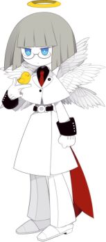 belt black_shirt blue_eyes cloak colored_skin dress_shoes feathered_wings funamusea funamusea_(style) glasses gloves grey_hair mars_(funamusea) multiple_wings necktie official_art pants red_necktie shirt shoes white_background white_cloak white_gloves white_pants white_shoes white_skin wings