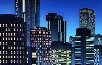 blue_sky building city_lights cityscape commentary_request hariken highres night no_humans original outdoors scenery sky skyscraper star_(sky) variant_set