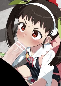 1boy 1girl animated backpack bag bar_censor black_hair black_skirt blush bow censored collarbone deepthroat fellatio green_bow hachikuji_mayoi hair_bow hairband heart heart-shaped_pupils hetero highres jitome large_penis large_variant_set loli long_hair miniskirt mizumizuni monogatari_(series) oral paid_reward_available penis pink_bag red_eyes shirt short_sleeves skirt solo_focus squatting star_(symbol) suspender_skirt suspenders sweat symbol-shaped_pupils tagme tearing_up tears twintails v-shaped_eyebrows variant_set veins veiny_penis video white_hairband white_shirt