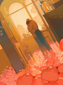 2boys axis_powers_hetalia bottle brown_hair flower germany_(hetalia) highres hug multiple_boys northern_italy_(hetalia) plant shirt short_hair standing water_bottle white_shirt window xiaoquandianer yaoi