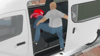 1boy 1girl 3d age_difference artist_request backpack bag flat_chest highres kidnapped loli motor_vehicle original outdoors peril randoseru restrained tagme van vehicle