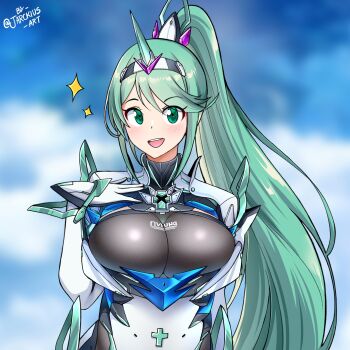 absurdres breasts green_eyes green_hair highres jarckius large_breasts long_hair pneuma_(xenoblade) solo very_long_hair xenoblade_chronicles_(series) xenoblade_chronicles_2