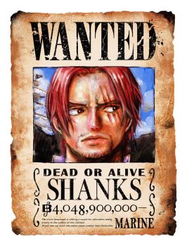 1boy black_cape blue_sky cape english_text facial_hair highres looking_at_viewer manly oda_eiichirou official_art one_piece photo_(object) poster promotional_art red_hair scar scar_across_eye scar_on_face shanks_(one_piece) short_hair simple_background sky solo title translation_request upper_body wanted_poster