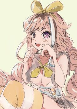 Rule 34 | 1girl, :d, absurdres, azur lane, black sailor collar, braid, breasts, cleavage, commentary request, hands up, highres, kabichan777, large breasts, long hair, looking at viewer, low twin braids, neckerchief, open mouth, orange hair, orange thighhighs, purple eyes, sailor collar, sketch, smile, solo, star-shaped pupils, star (symbol), striped clothes, striped thighhighs, symbol-shaped pupils, thighhighs, twin braids, white thighhighs, william d. porter (azur lane), yellow neckerchief