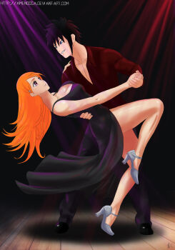 1boy 1girl black_hair bleach high_heels highres inoue_orihime naruto:_road_to_ninja naruto_(classic) naruto_(series) naruto_shippuuden orange_hair uzumaki_menma uzumaki_naruto