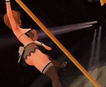 1girl 3d animated animated_gif apron dancer dancing female_pubic_hair fishnet_armwear fishnet_legwear fishnet_leotard fishnets koikatsu_(medium) leotard lowres maid maid_apron maid_headdress microskirt pole pole_dancing pubic_hair see-through_clothes see-through_legwear see-through_leotard skirt ugoira white_apron