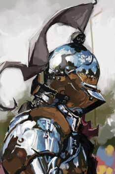 1other ambiguous_gender armor art_study asianfissureman breastplate commentary english_commentary from_side helm helmet highres knight original pauldrons plume profile shoulder_armor