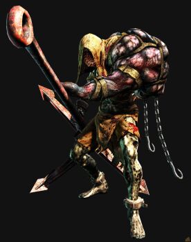 1boy 3d absurdres anchor ankle_cuffs blob_(resident_evil) capcom chain cuffs full_body handcuffs highres hook male_focus monster mutant official_art promotional_art resident_evil resident_evil_5 resident_evil_5:_lost_in_nightmares restaurant solo undead weapon