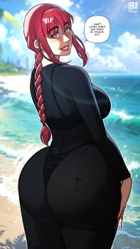 1girl ass beach chainsaw_man huge_ass jerkdibuja long_hair makima_(chainsaw_man) ocean red_hair