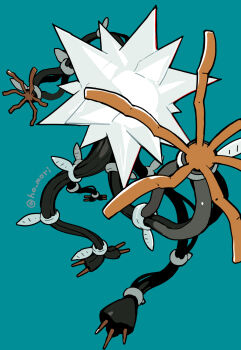 cable from_above full_body gen_7_pokemon hand_up harurie highres nintendo no_humans pokemon pokemon_(creature) pokemon_focus reaching reaching_towards_viewer solo spikes standing ultra_beast wire xurkitree