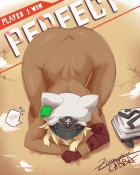 1girl absurdres ass cabbagebinn dark-skinned_female dark_skin dogeza guilty_gear guilty_gear_strive highres nude prostration ramlethal_valentine solo