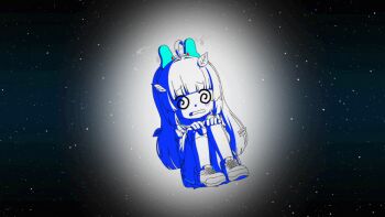 1girl animated animated_gif blue_archive floating halo jin_rey leaf leaf_on_head miyu_(blue_archive) monochrome sitting skirt space spinning